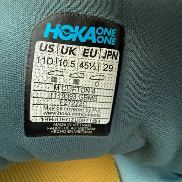 HOKA ONE ONE Clifton 8 Men's Running Shoes Goblin Blue/Mountain Spring Size 11 D - Picture 10 of 14